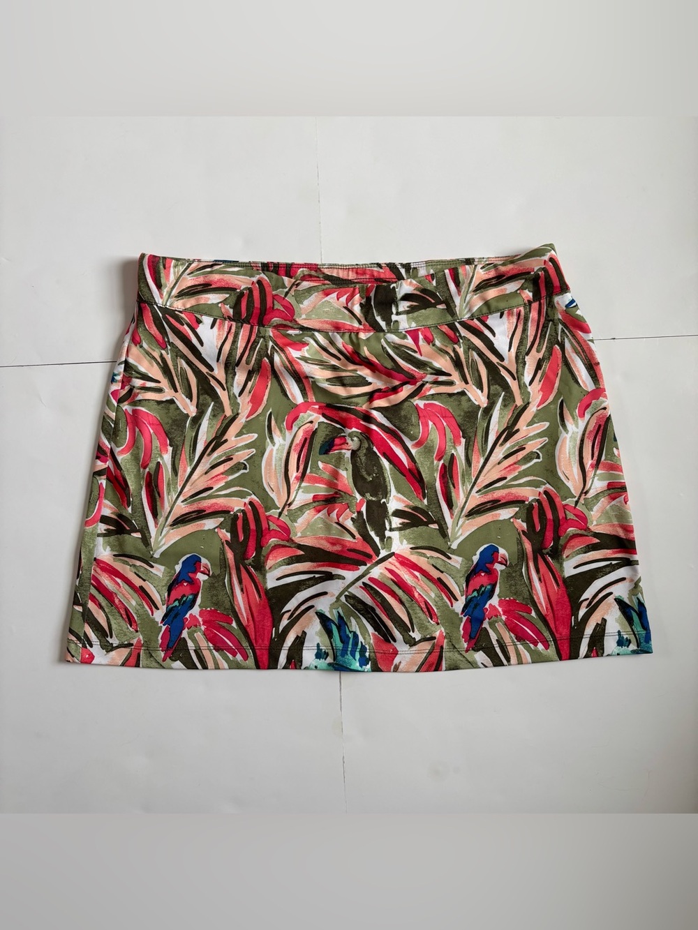 Coral Bay White Golf Skort with Coral and Olive Floral Trim